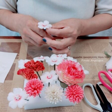 布花　芍薬　髪飾り　成人式　レッスン　神戸　フラワーアンジェリク